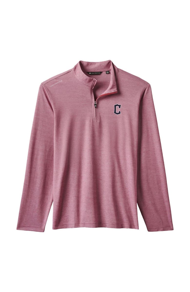 TravisMathew Men's TravisMathew  Red Cleveland Guardians Time to Tailgate Tri-Blend Quarter-Zip Pullover, Alternate, color, 