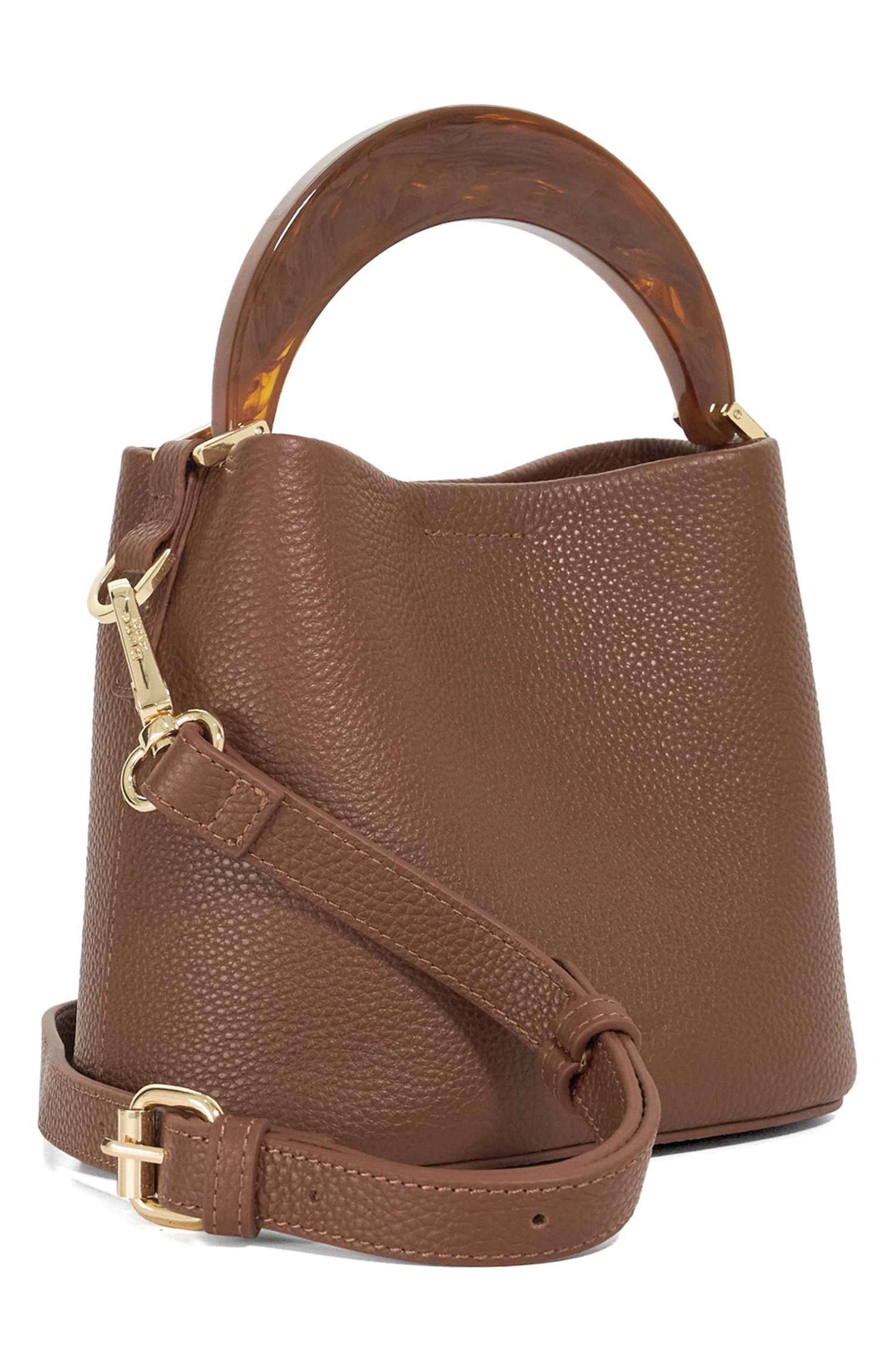 Dharla Leather Top Handle Bag, Alternate, color, BROWN