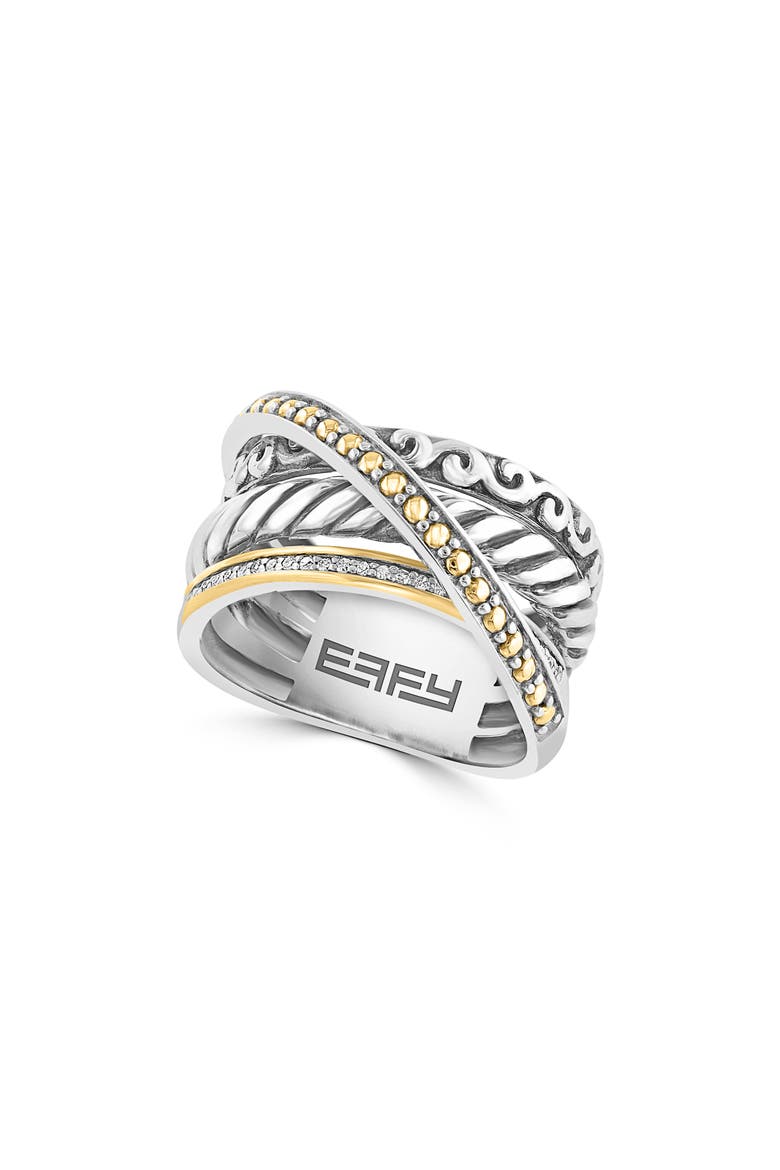 Sterling Silver & 18K Gold Crisscross Ring, Main, color, SILVER