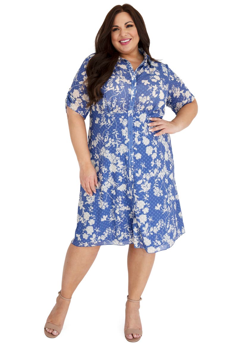 Floral Jacquard Midi Shirtdress, Alternate, color, BLUE