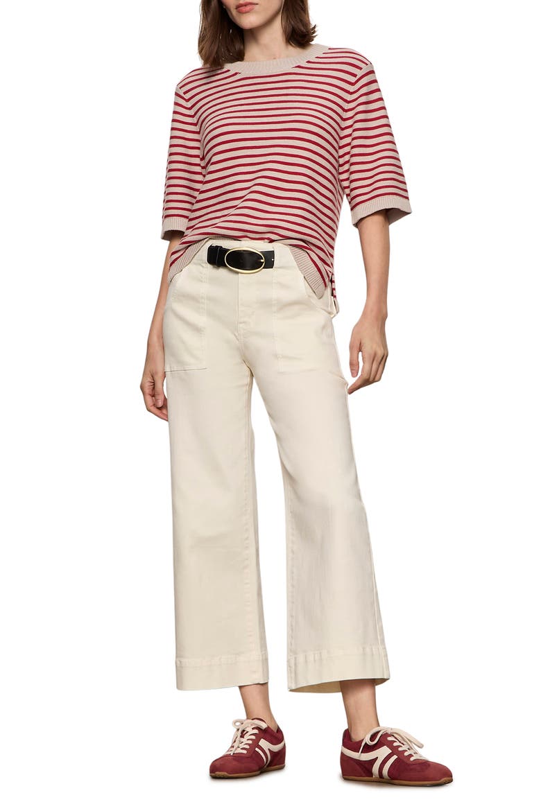 Stripe Short Sleeve Sweater, Alternate, color, RASPBERRY PINK/ OPAL WHITE