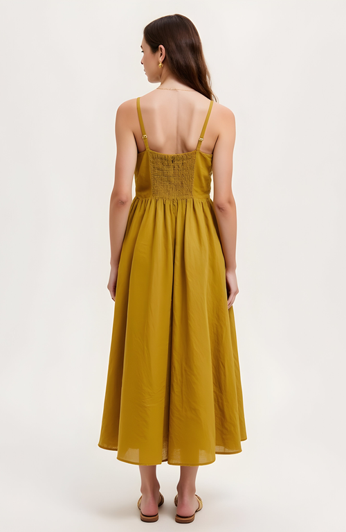 Modenaire Button Front Midi Dress With Spaghetti Straps And Side Pockets In Multi