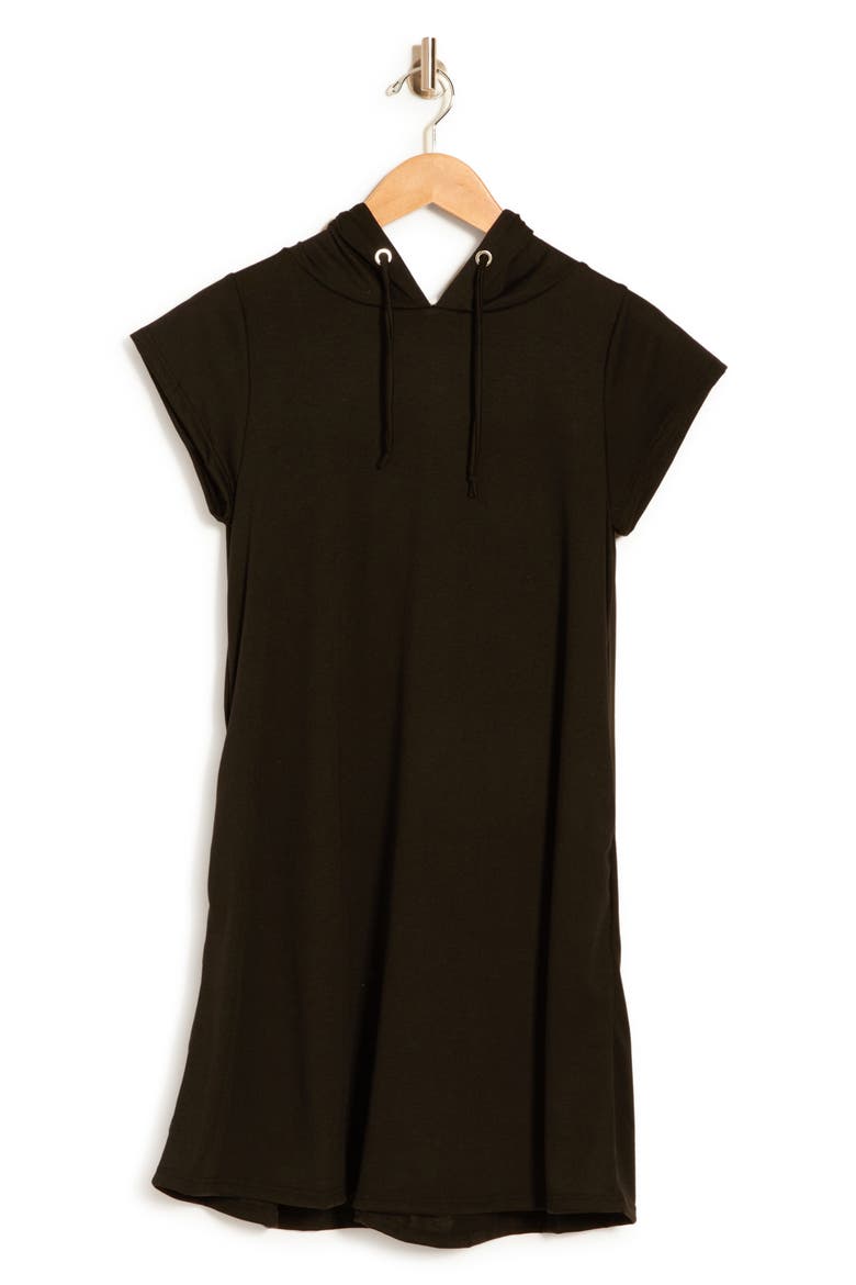 Cap Sleeve Cover-Up Hoodie Dress, Alternate, color, BLACK