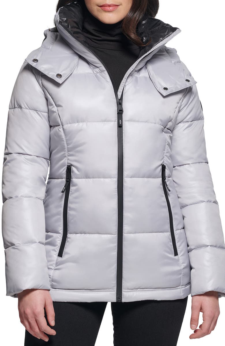 Kenneth Cole New York Cire Hooded Puffer Jacket, Main, color, Silver
