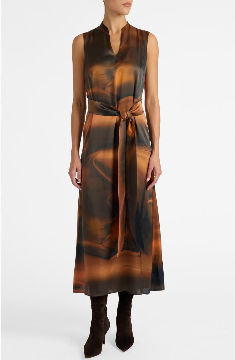 Santorelli Nicole Sleeveless Midi Shift Dress in Printed Silk Charmeuse, Alternate, color, Black Hazelwood