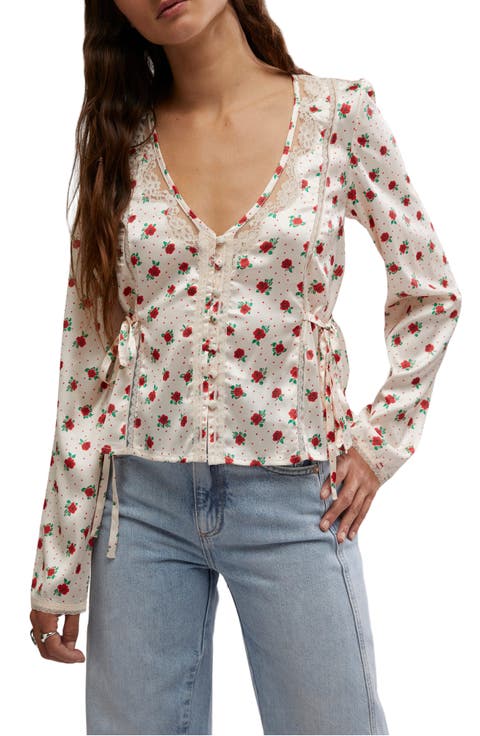 Field of Roses Satin & Lace Top
