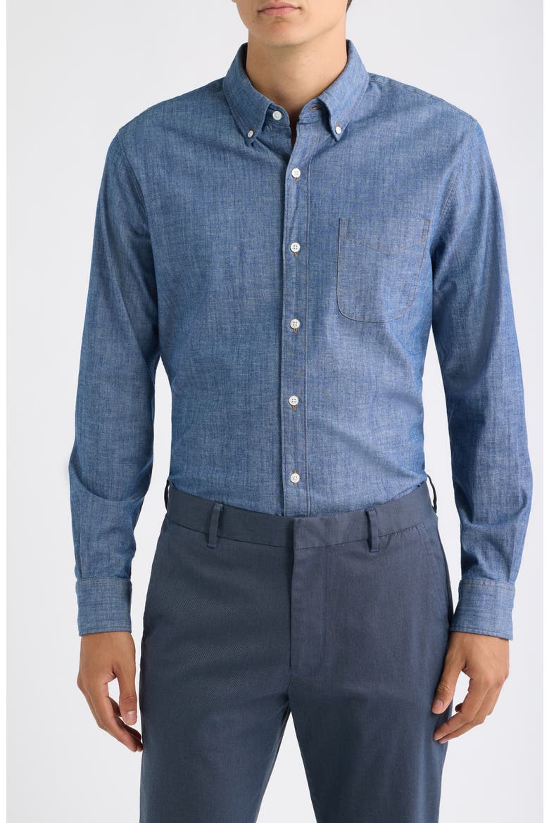 Everyday Slim Fit Stretch Cotton Chambray Button-Down Shirt, Main, color, SEA BLUE WASH