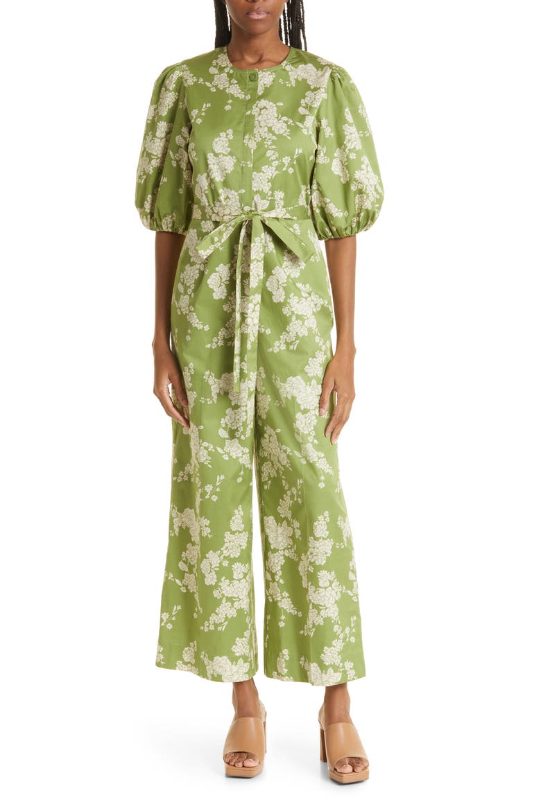 Gab Floral Print Tie Waist Wide Leg Cotton Jumpsuit, Main, color, GABRIELLE FLEUR MANZ