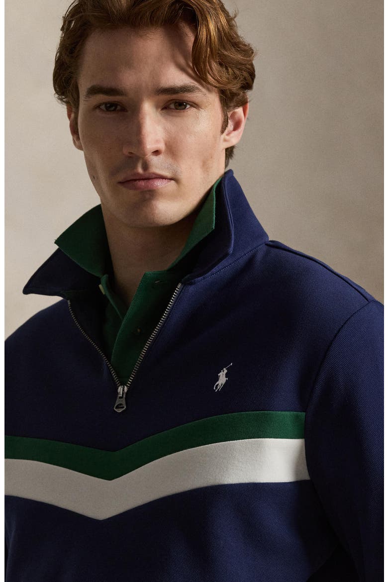 Double Knit Chevron Quarter-Zip Pullover, Alternate, color, NEWPORT NAVY