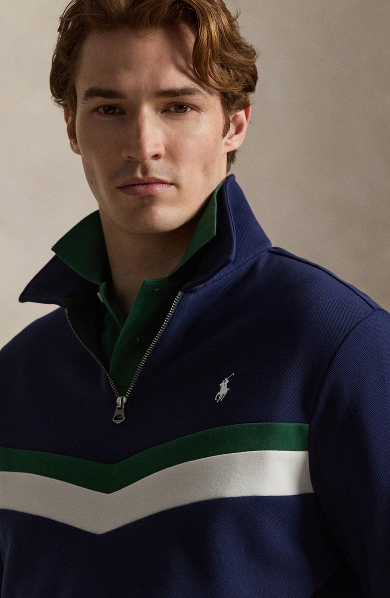 Polo Ralph Lauren Double Knit Chevron Quarter-Zip Pullover, Alternate, color, Newport Navy