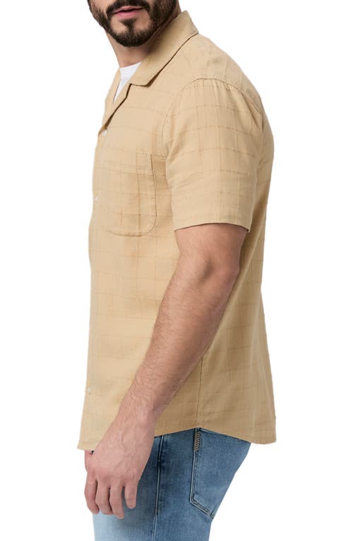 Paige Jacobson Windowpane Textured Camp Shirt In Tonal Sandhill