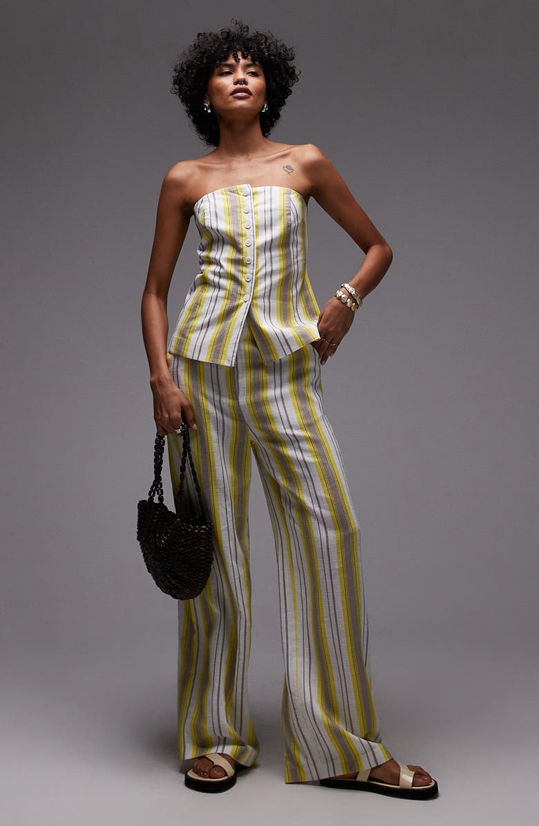 Topshop Stripe Strapless Button-Up Shirt, Alternate, color, Multi