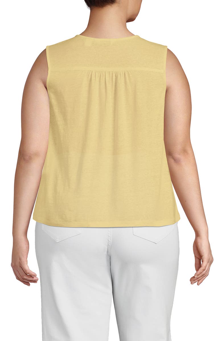 Lands' End Plus Size Linen Blend Smocked Flowy Tank, Alternate, color, Pale Sunbeam Yellow