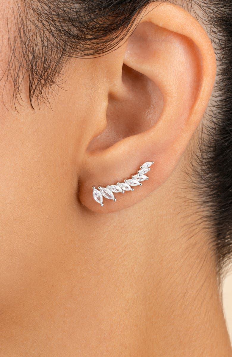 Sterling Forever Skye Cubic Zirconia Threader Stud Earring, Alternate, color, Silver