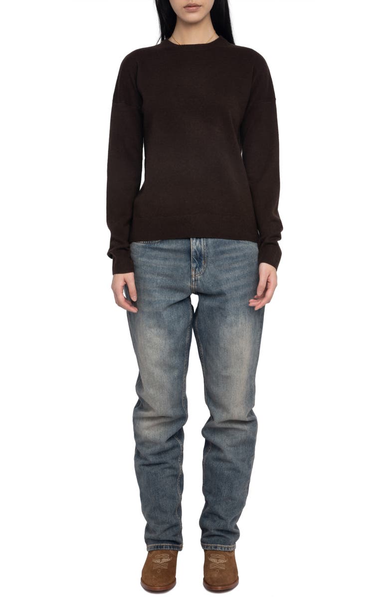 Zadig & Voltaire Cici Heart Patch Wool & Cashmere Sweater, Alternate, color, Dark Chocolate
