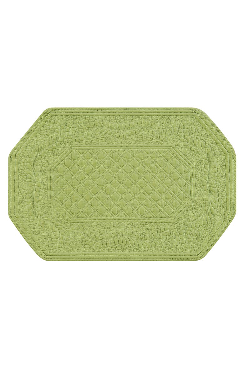 Solid Green Octagonal Vintage Design 100% Cotton Set of 6 Placemats, Main, color, Green