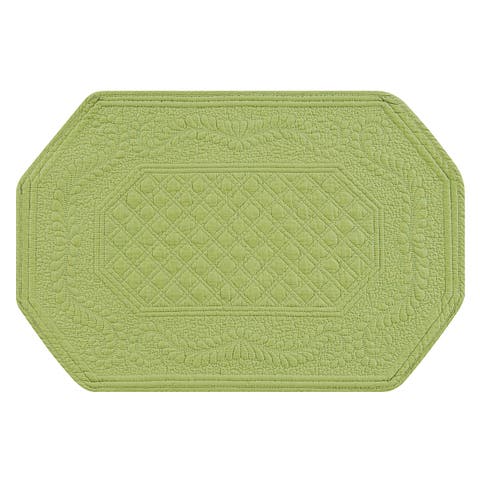 Solid Green Octagonal Vintage Design 100% Cotton Set of 6 Placemats