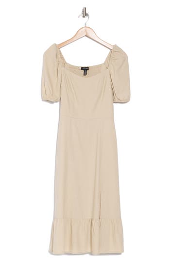 Shop Ellen Tracy Puff Sleeve Linen Blend Midi Dress