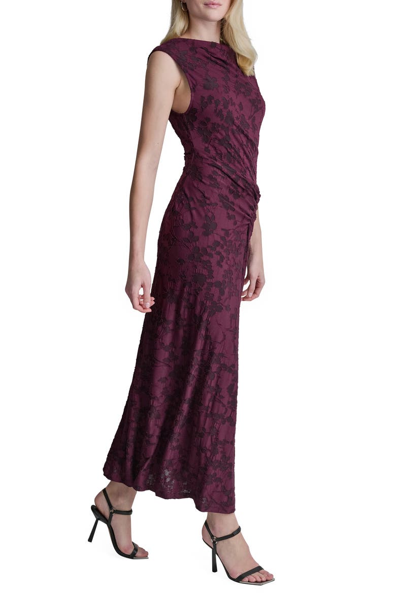 Sleeveless Side Ruched Jacquard Maxi Dress, Alternate, color, PLUM