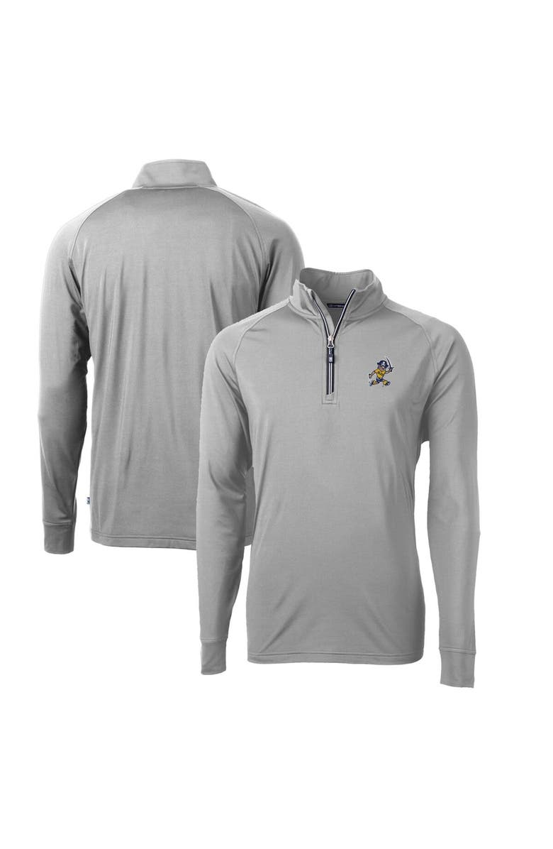 Cutter & Buck Men's Cutter & Buck Gray ETSU Buccaneers Big & Tall Adapt Eco Knit Stretch Recycled Quarter-Zip DryTec Top, Main, color, 