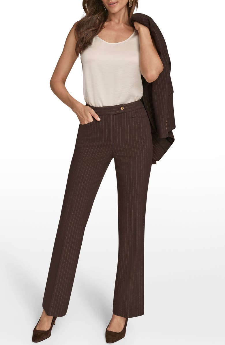 Donna Karan New York Metallic Stripe Straight Leg Pants, Alternate, color, Chocolate