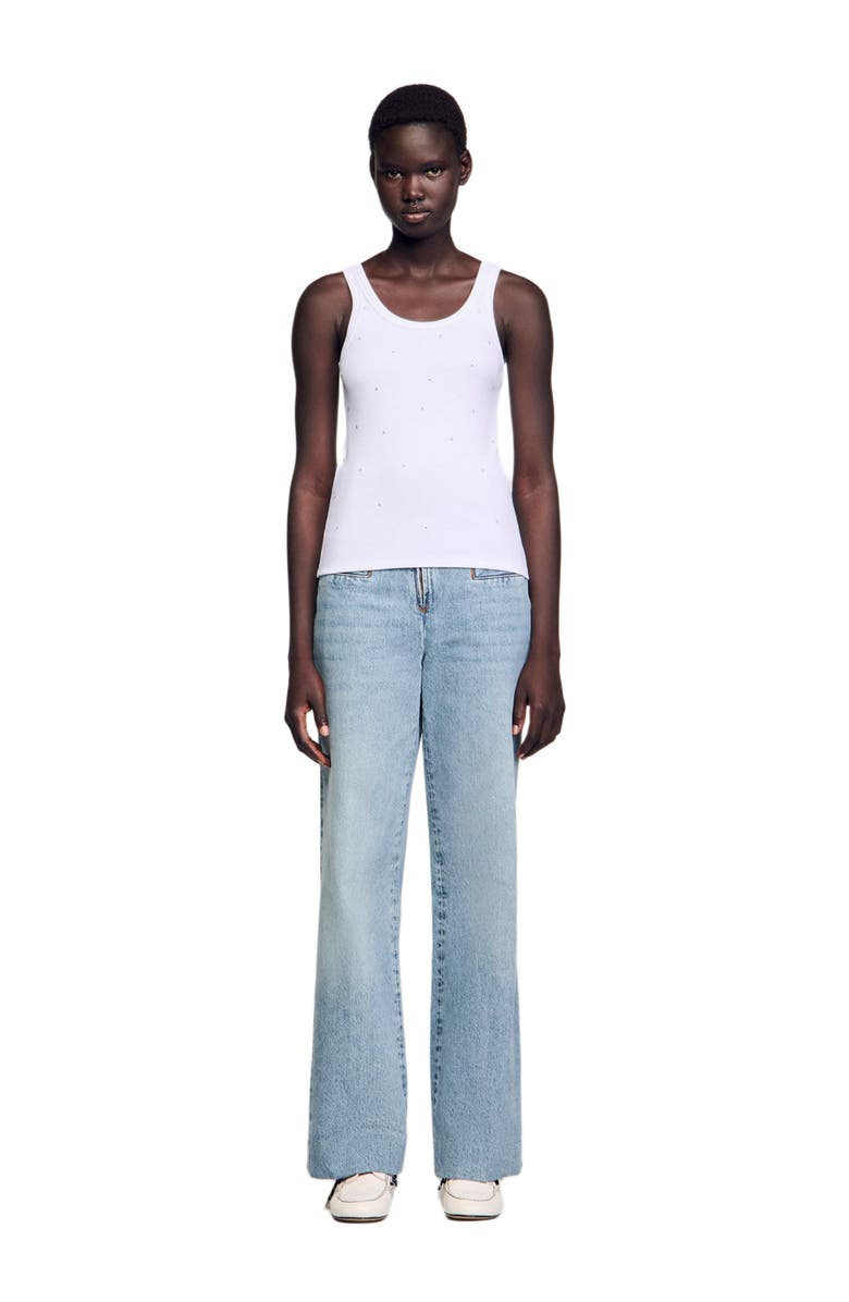 SANDRO Jersey tank with rhinestones, Alternate, color, White