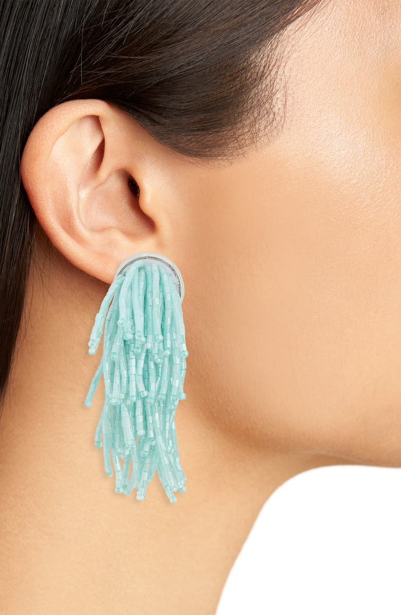 Tasha Seed Bead Fringe Earrings, Alternate, color, Turquoise
