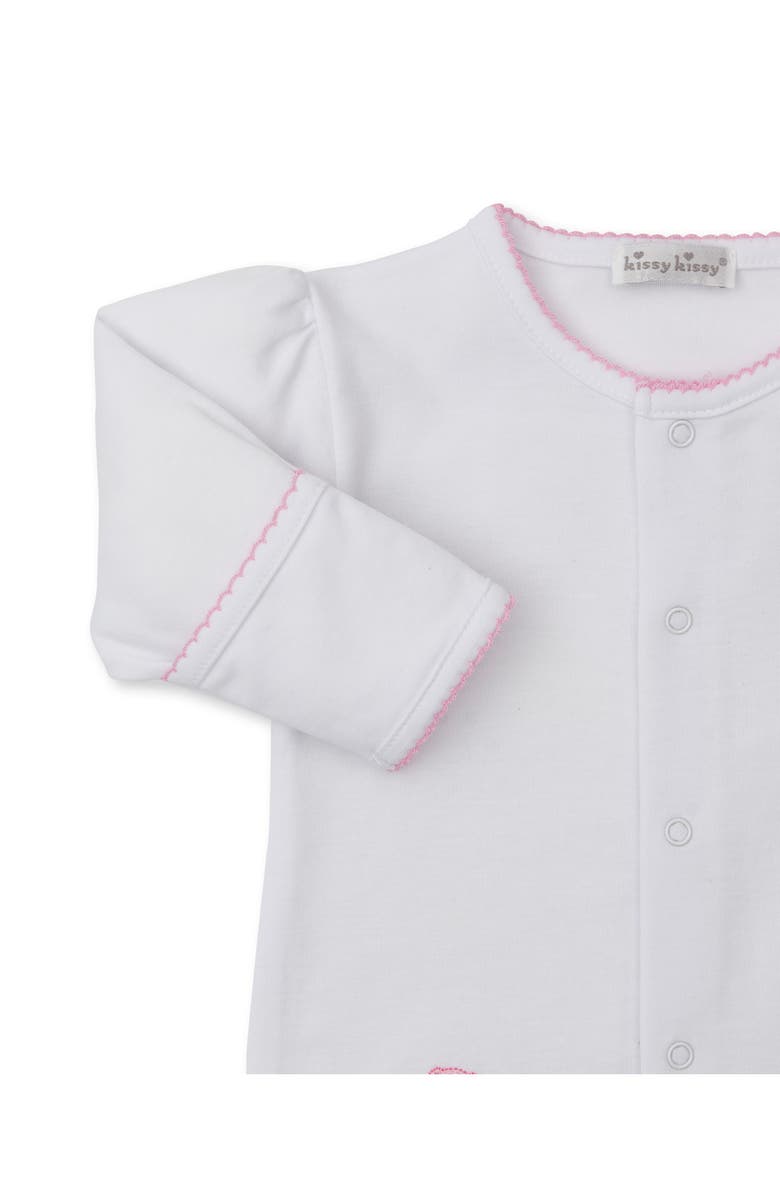 Kissy Kissy Teddy Bear Embroidered Pima Cotton Footie & Hat Set, Alternate, color, White/ Pink