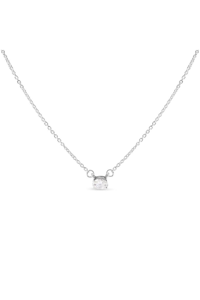 14K White Gold 1/4 Cttw Lab Grown Oval Solitaire Diamond East West Pendant Necklace, Main, color, White