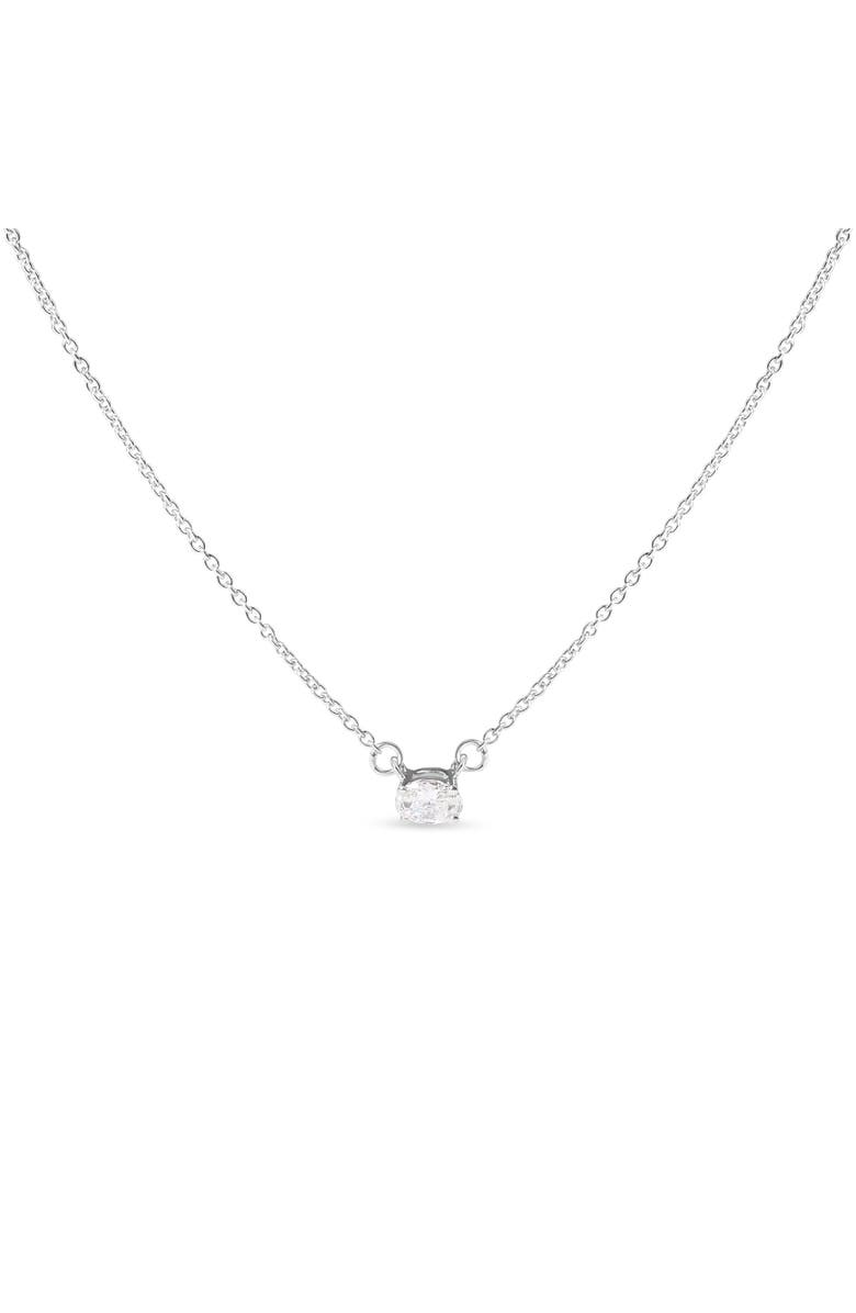 Haus of Brilliance 14K White Gold 1/4 Cttw Lab Grown Oval Solitaire Diamond East West Pendant Necklace, Main, color, White