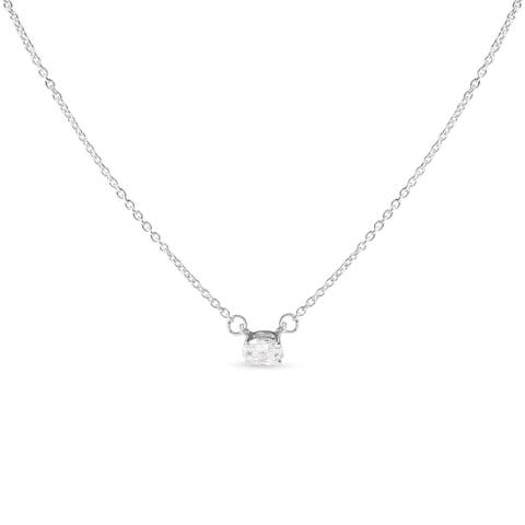 14K White Gold 1/4 Cttw Lab Grown Oval Solitaire Diamond East West Pendant Necklace