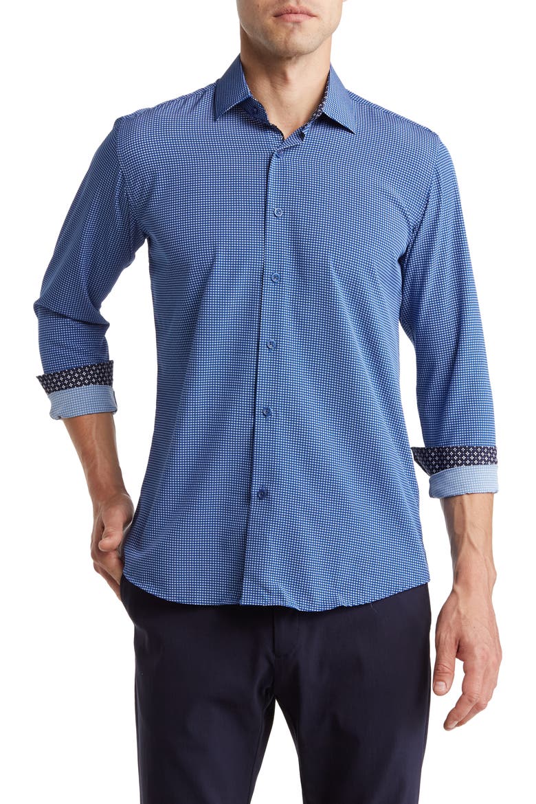 Regular Fit Performance Stretch Long Sleeve Button Front Shirt, Main, color, BLUE