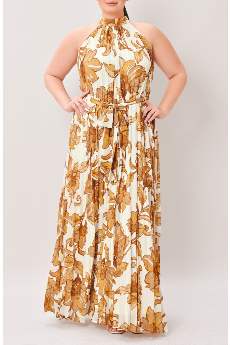 Printed Maxi Dress, Main, color, IVORY BROWN