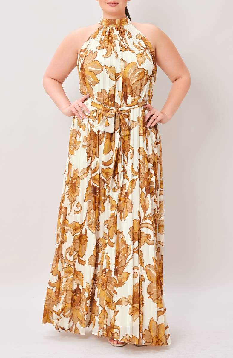 FLYING TOMATO Printed Maxi Dress, Main, color, Ivory Brown
