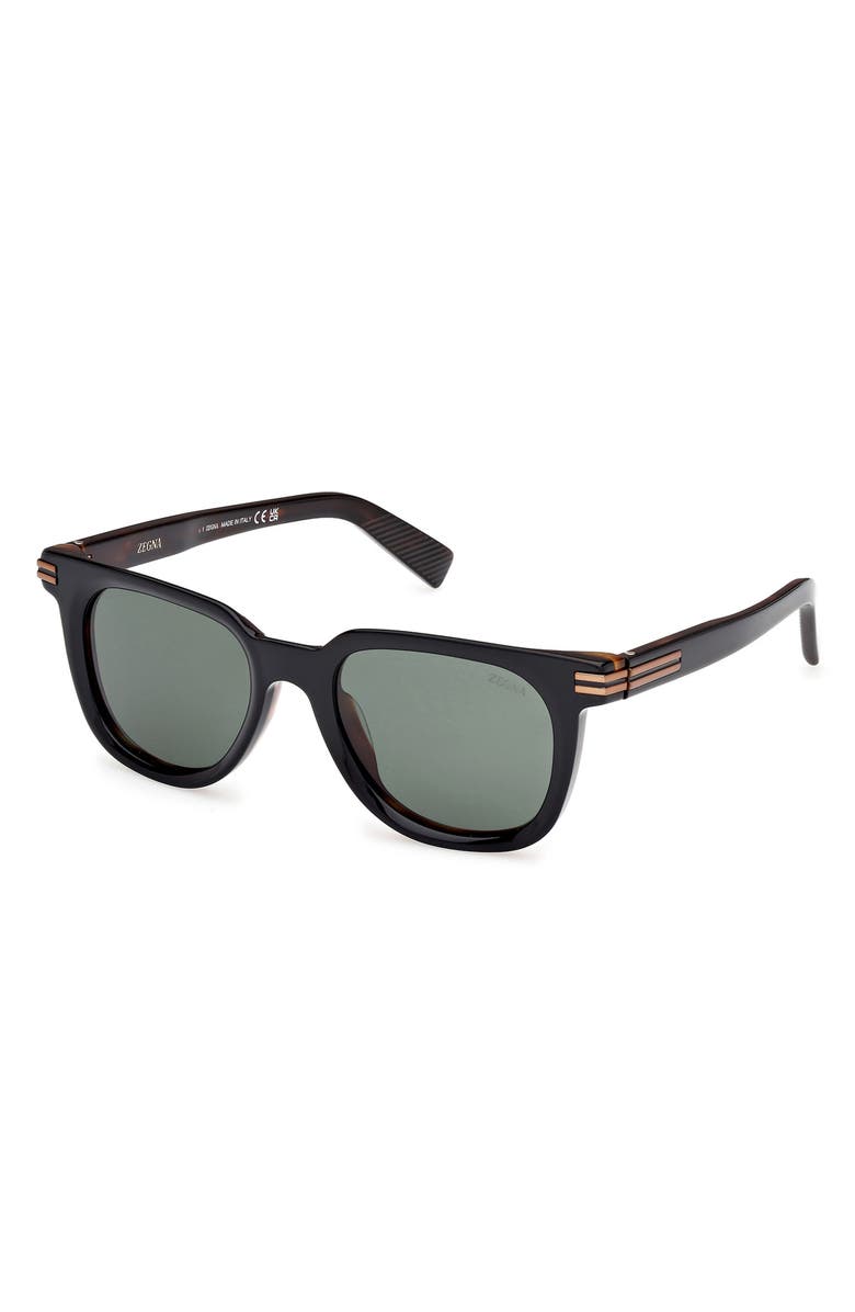 ZEGNA 50mm Polarized Geometric Sunglasses, Alternate, color, Shiny Black And Havana