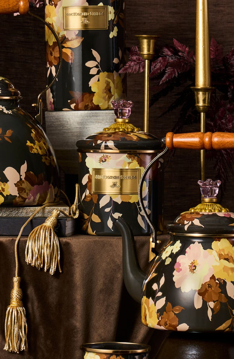 MACKENZIE CHILDS Wild Rose Small Enameled Steel Canister, Alternate, color, Brown