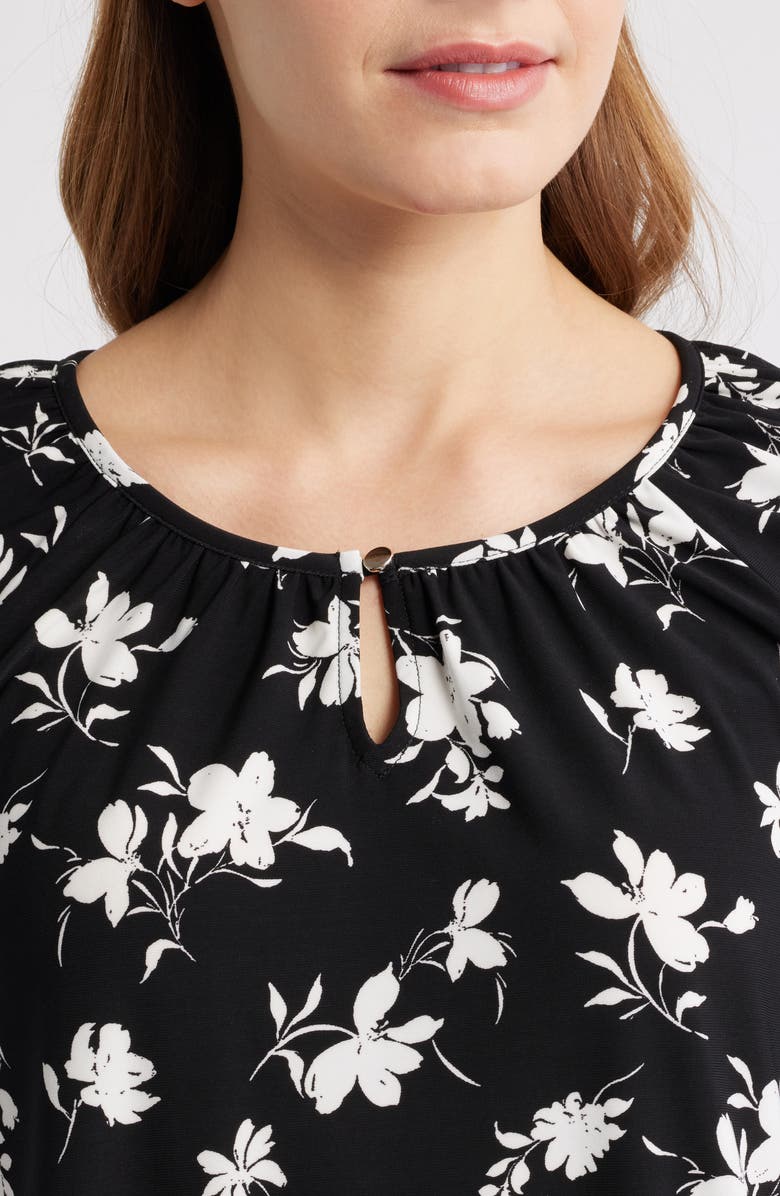 AK ANNE KLEIN Keyhole Print Peasant Top, Alternate, color, Anne Black/ White Dove