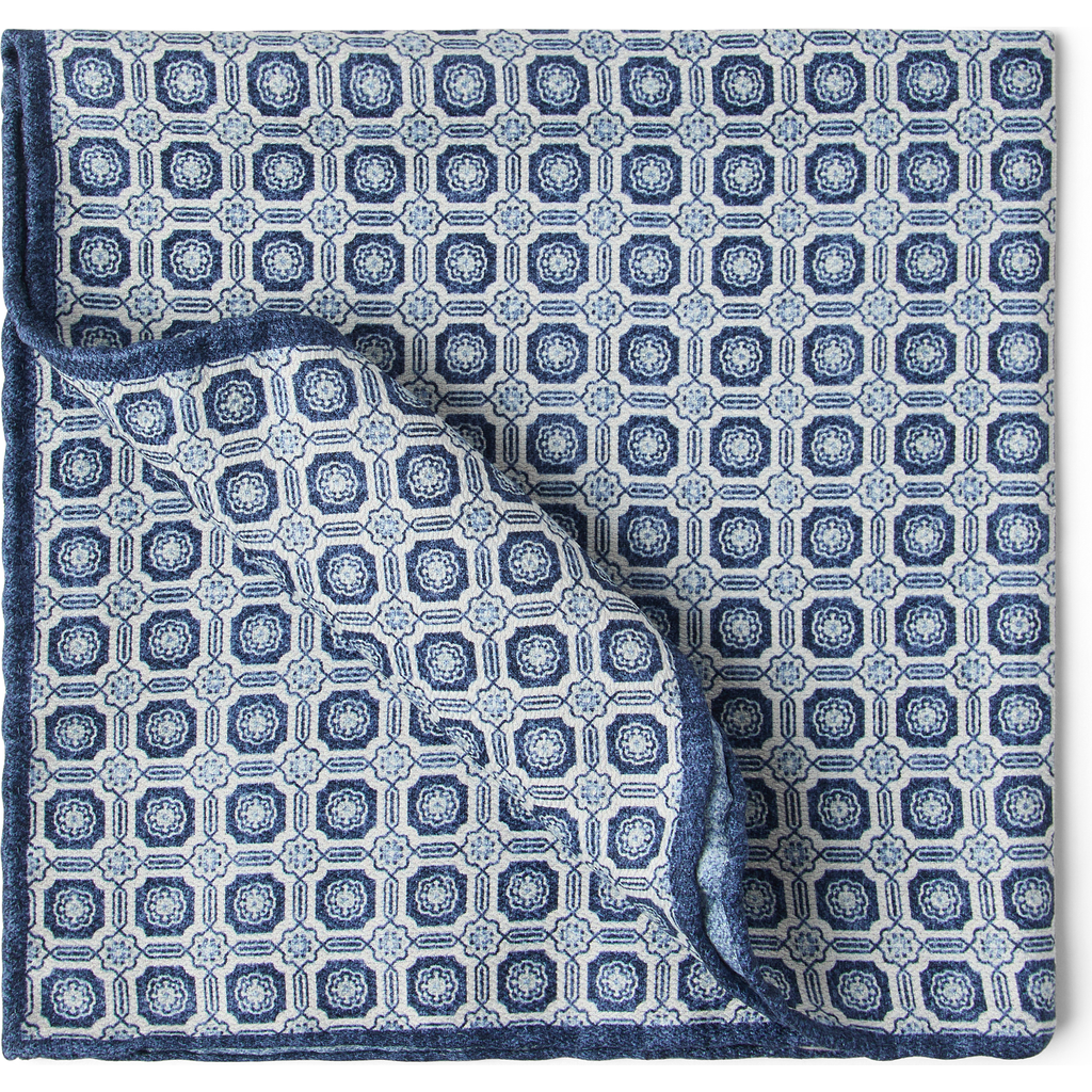 Brunello Cucinelli Double-faced Silk Geometric Pocket Square In Blue