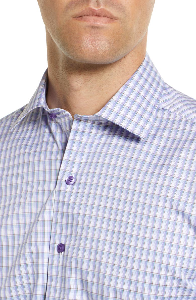 David Donahue Fusion Trim Fit Plaid Dress Shirt, Alternate, color, 