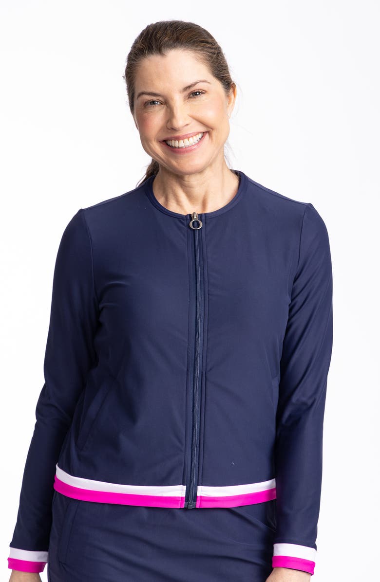 KINONA Tipped Zip-Up Cardigan, Alternate, color, 