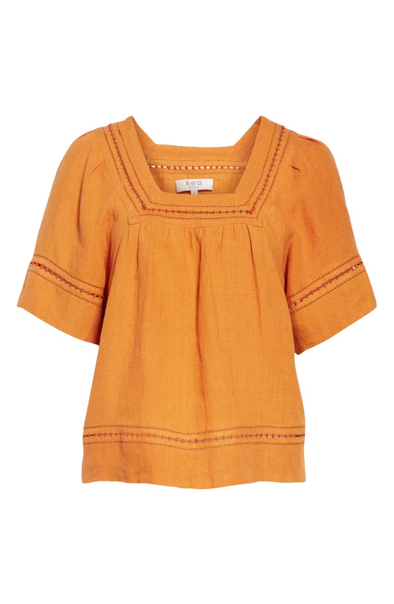 Sea Izzy Puff Sleeve Cotton & Linen Top, Alternate, color, 