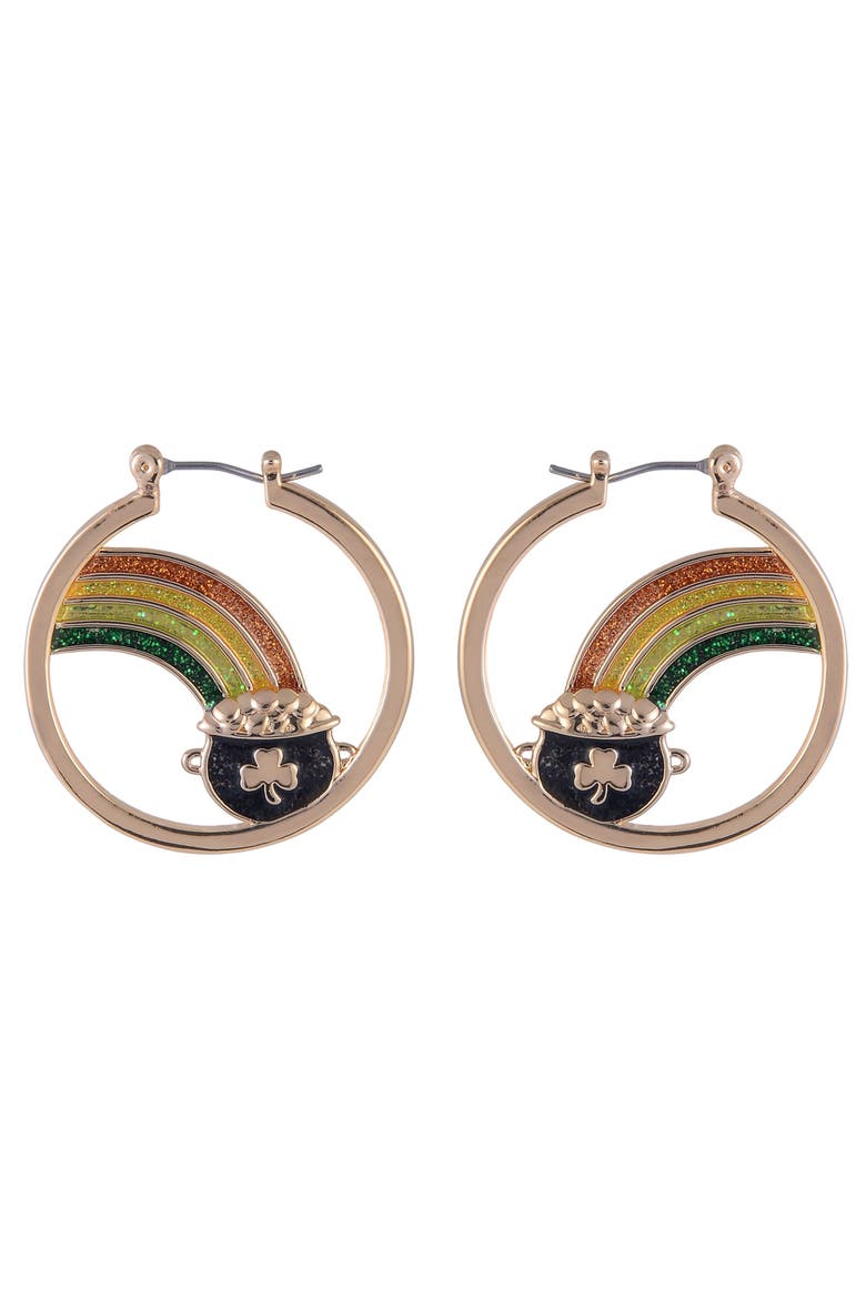 Pot Of Gold Hoop Earrings, Alternate, color, Green