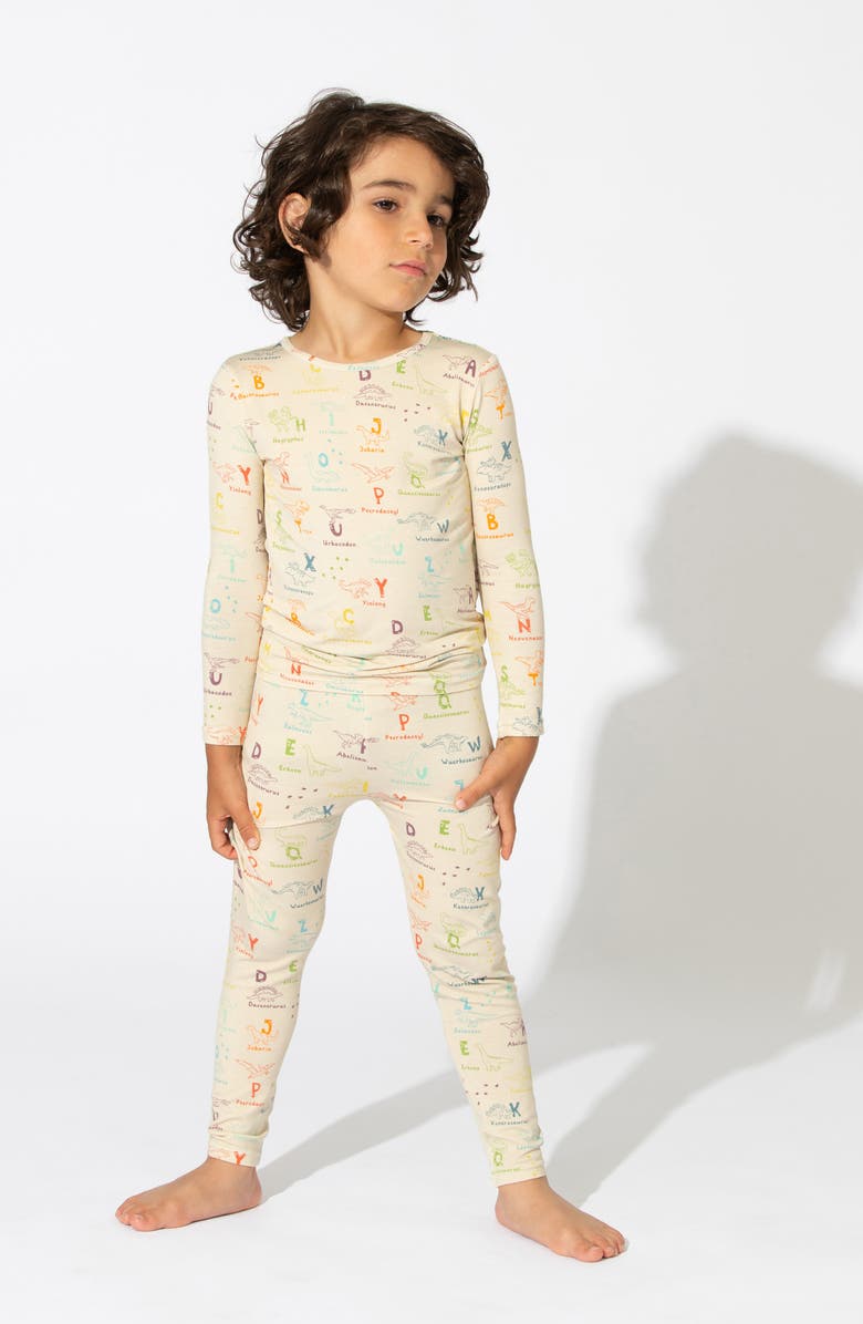 Bellabu Bear Kids' Dino ABCs Fitted Two-Piece Pajamas, Alternate, color, 
