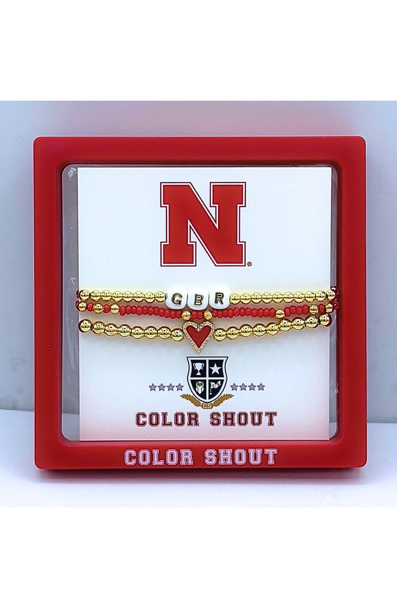 Color Shout Nebraska Love My College Bracelet Stack, Alternate, color, Yellow Gold