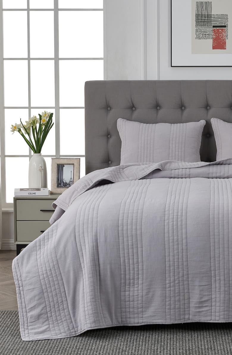 MELANGE HOME Stone Washed Cotton Quilt & Sham Set, Alternate, color, Light Grey