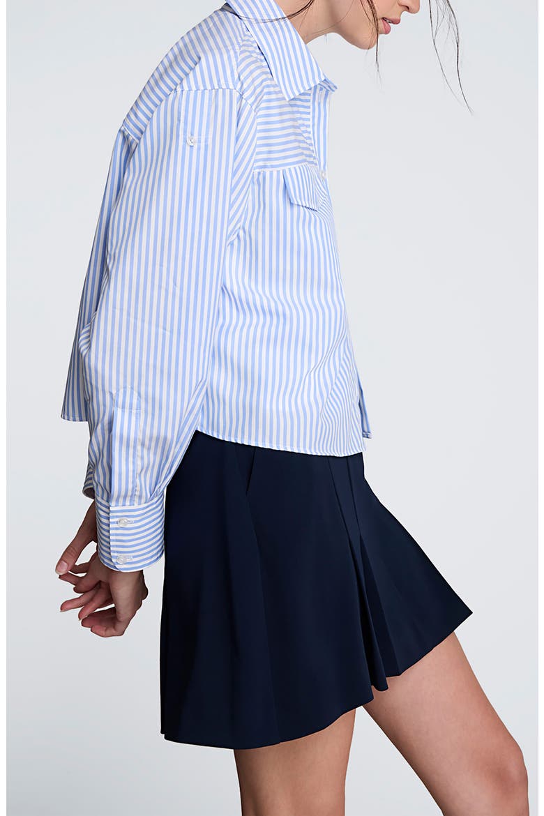 Stripe Crop Button-Up Shirt, Alternate, color, GLACIER BLUE/ PUREWHT