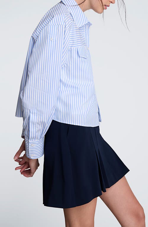 Kenneth Cole Stripe Crop Button-up Shirt In Blue