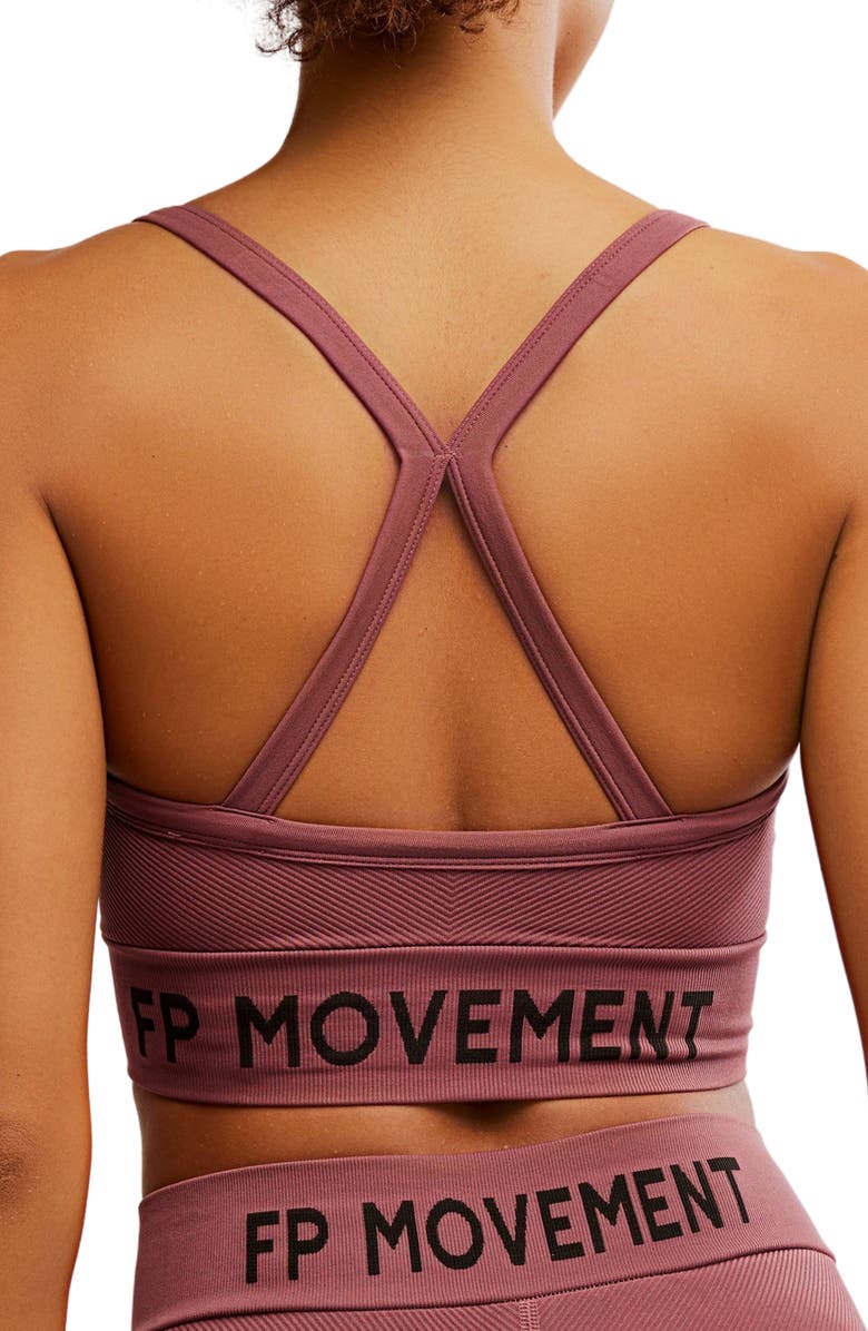 Free People FP Movement Long Haul Logo Sports Bra, Alternate, color, Clove