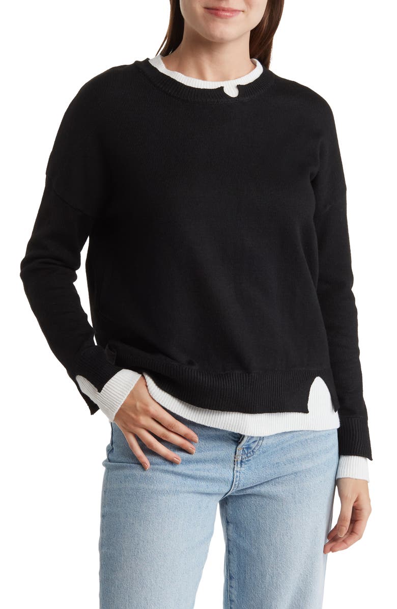 Sweet Romeo Double Layer Trim Sweater, Main, color,