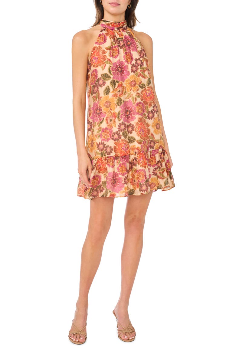 Ruffle Halter Dress, Main, color, CREAM MULTI